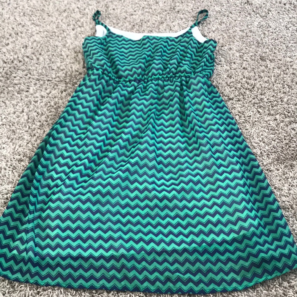Green and navy chevron dress